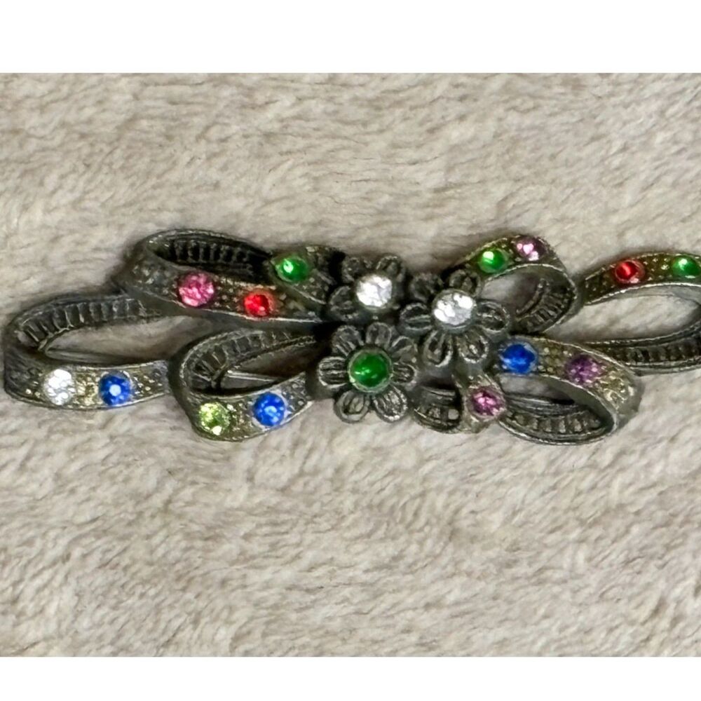 Vintage 1920s Bow Brooch Rhinestone Pin